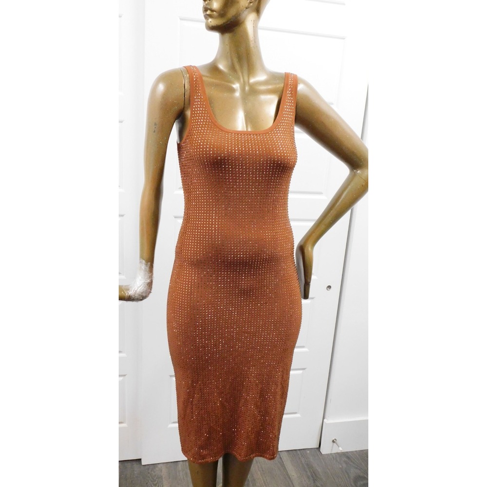 Sandro Andy Copper Stretch Knit Crystal Sleeveless Dress sz 36‎
